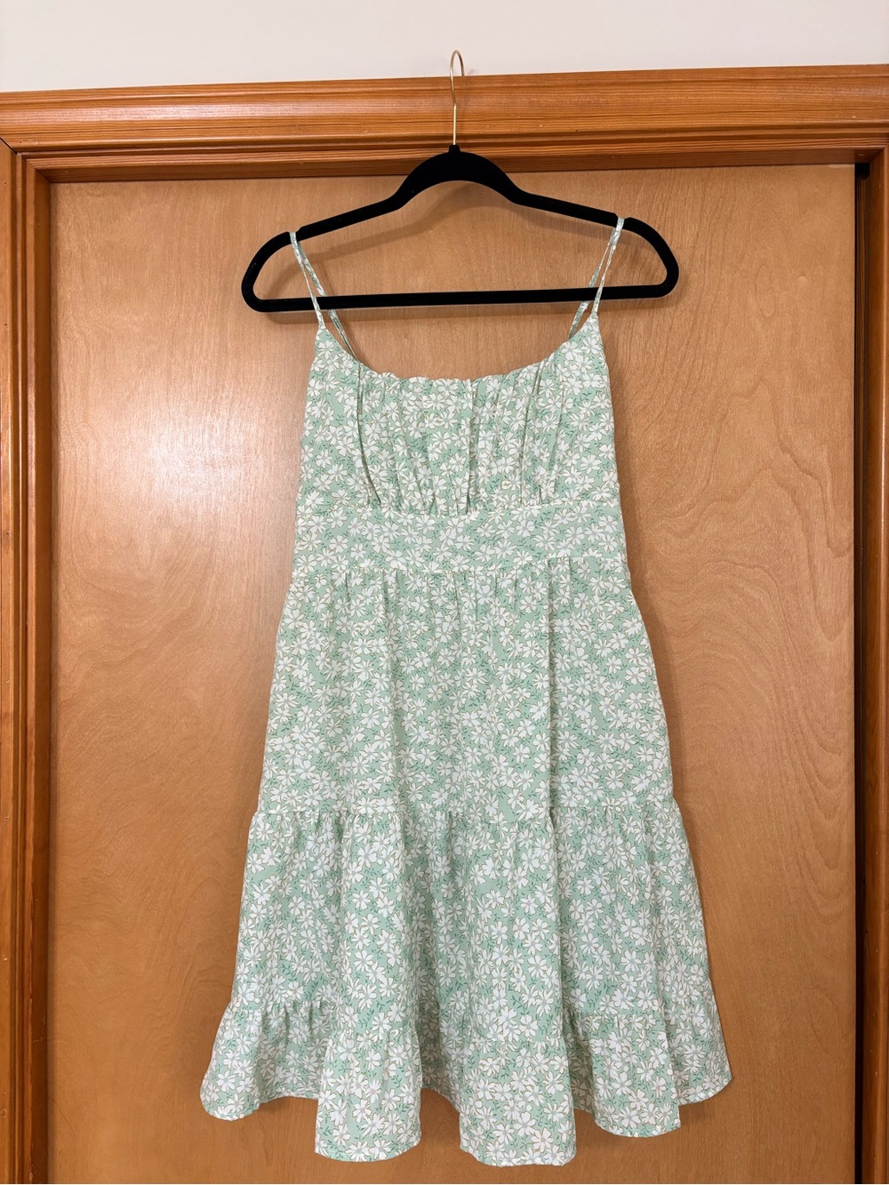 Light Green Floral Tiered Sundress - Women
